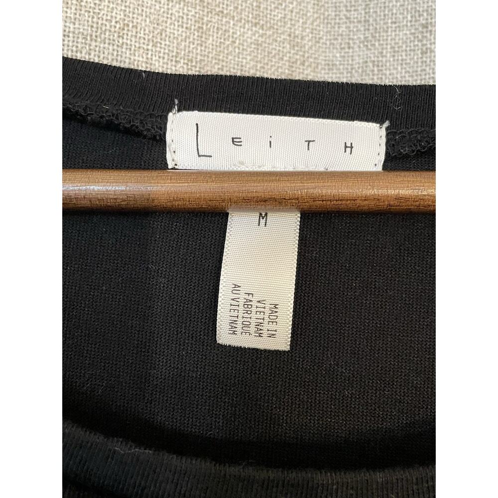 Leith Ruched Bodycon Dress Black Long Sleeve Knee Length Size Medium - Picture 4 of 5